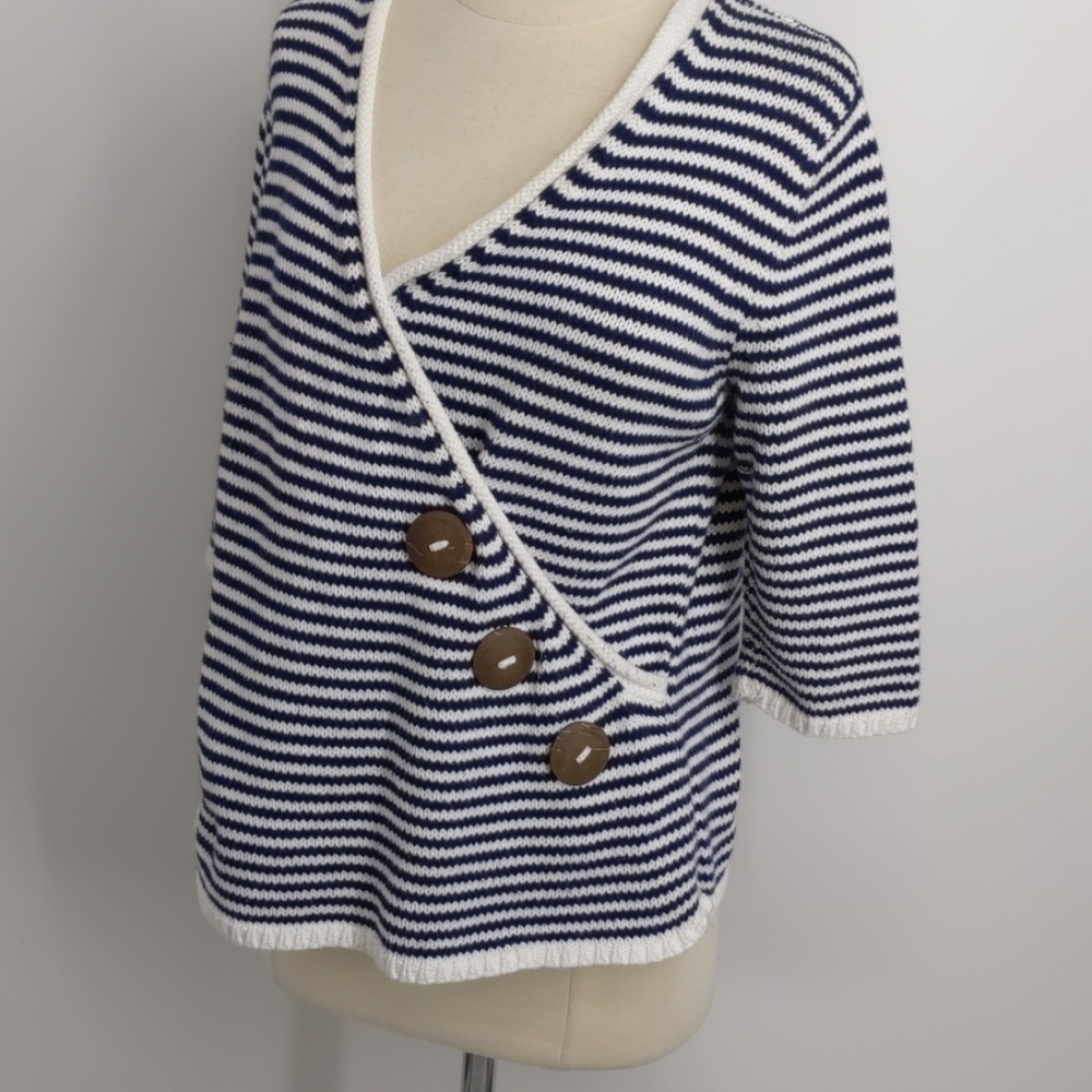Pure & Co. striped cotton v-neck pullover-sz S/M